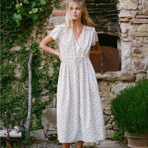 Christy Dawn The Dawn Dress Sea Spray, Floral Wrap Dress, Size Small